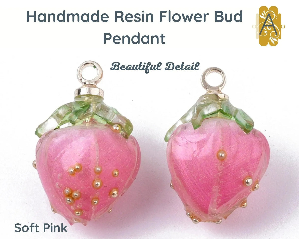 Handmade Resin Flower Bud Pendants, Charms, Dangles, 2 Pcs. 4 Colors - The Argus Collection