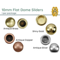 Dome Sliders for Leather or Cork, 10mm, in 4 Finishes - The Argus Collection