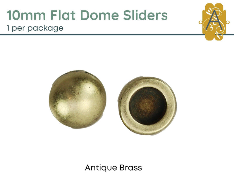 Dome Sliders for Leather or Cork, 10mm, in 4 Finishes - The Argus Collection