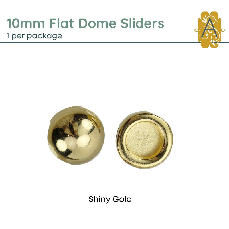 Dome Sliders for Leather or Cork, 10mm, in 4 Finishes - The Argus Collection