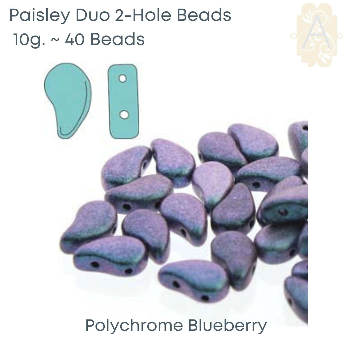 Paisleyduo 2-holed beads, 10g., Polychrome Collection, 5 Colors - The Argus Collection