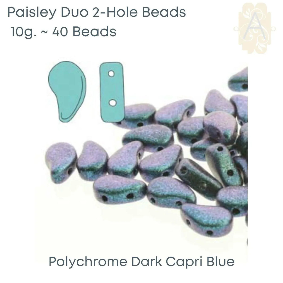 Paisleyduo 2-holed beads, 10g., Polychrome Collection, 5 Colors - The Argus Collection