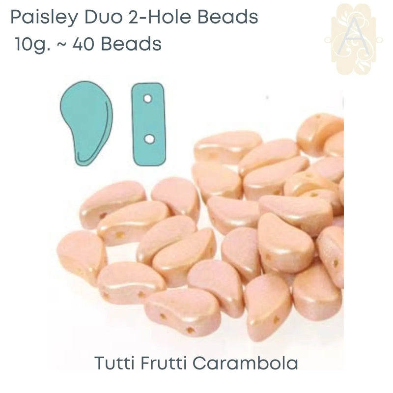 Paisleyduo 2-holed Beads, 10g., Tutti Frutti Collection, 7 Colors - The Argus Collection