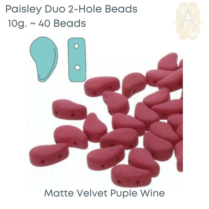 Paisleyduo 2-hole Beads, 10g., Matte Velvet Collection, 10 Colors - The Argus Collection