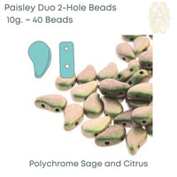 Paisleyduo 2-holed beads, 10g., Polychrome Collection, 5 Colors - The Argus Collection