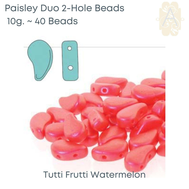 Paisleyduo 2-holed Beads, 10g., Tutti Frutti Collection, 7 Colors - The Argus Collection