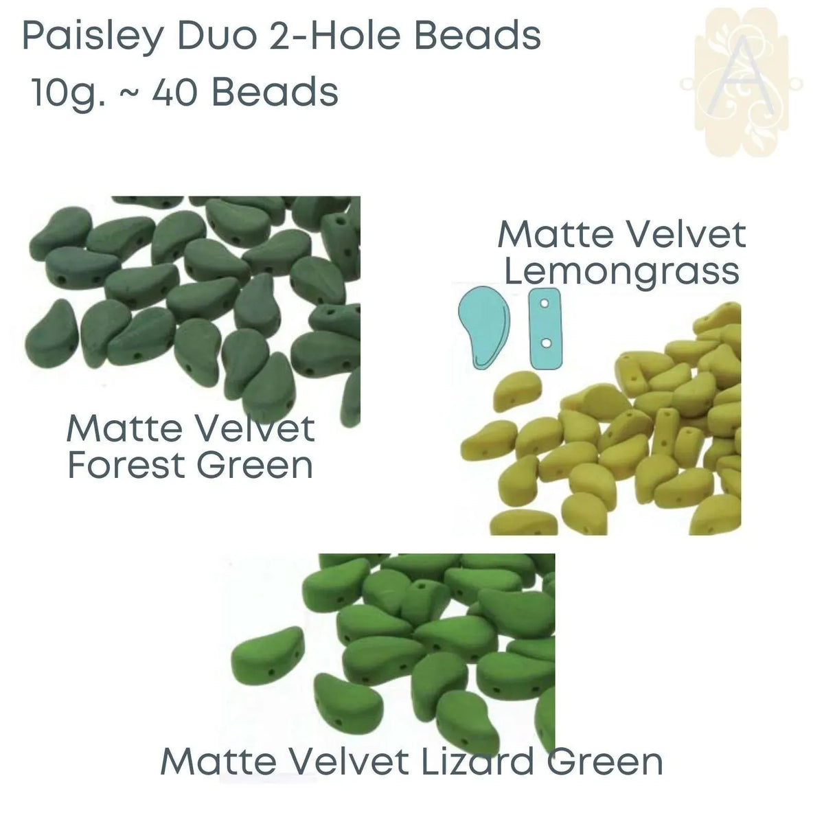 Paisleyduo 2-hole Beads, 10g., Matte Velvet Collection, 10 Colors - The Argus Collection