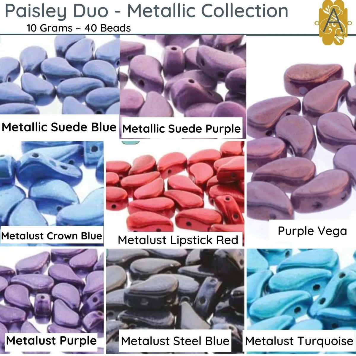 Paisleyduo Beads, 10g, Metallic Collection - The Argus Collection