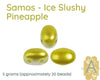 Gold-colored 2-hole beads with white centers on a white background, labeled 'Samos - Ice Slushy Pineapple'.