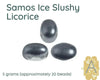 Dark gray 2-hole beads with text indicating 'Samos Ice Slushy Licorice' and product details on a white background.