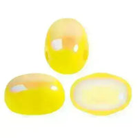 Three yellow 2-hole beads on a white background