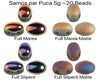 Collection of colorful beads labeled 'Full Marea', 'Full Marea Matte', 'Full Sliperit', and 'Full Sliperit Matte' with text indicating weight and quantity.